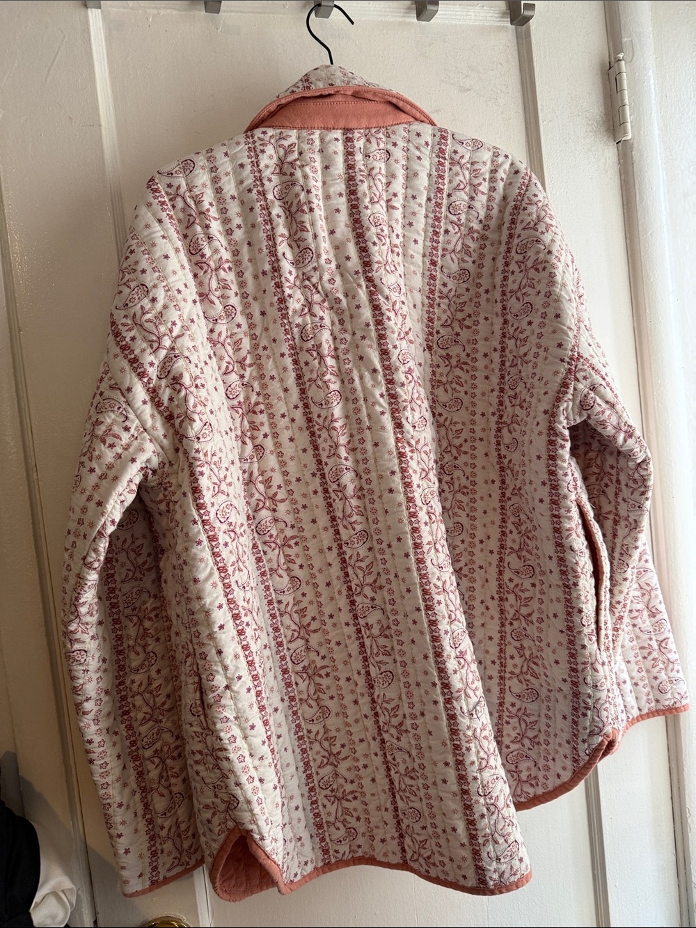 Free People Quilted Floral Button-Up Jacket in Cream & Coral - Picture 5 of 5